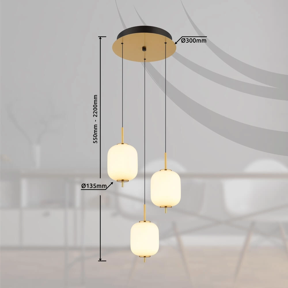 Suspension dorée Ewald 3 lumières Ø 37,5cm verre blanc Globo 9007371446582