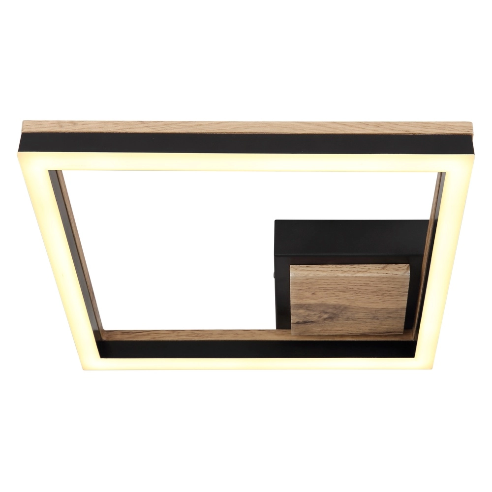 Lampe de plafond Beatrix Carré noir avec bois Globo 9007371451401