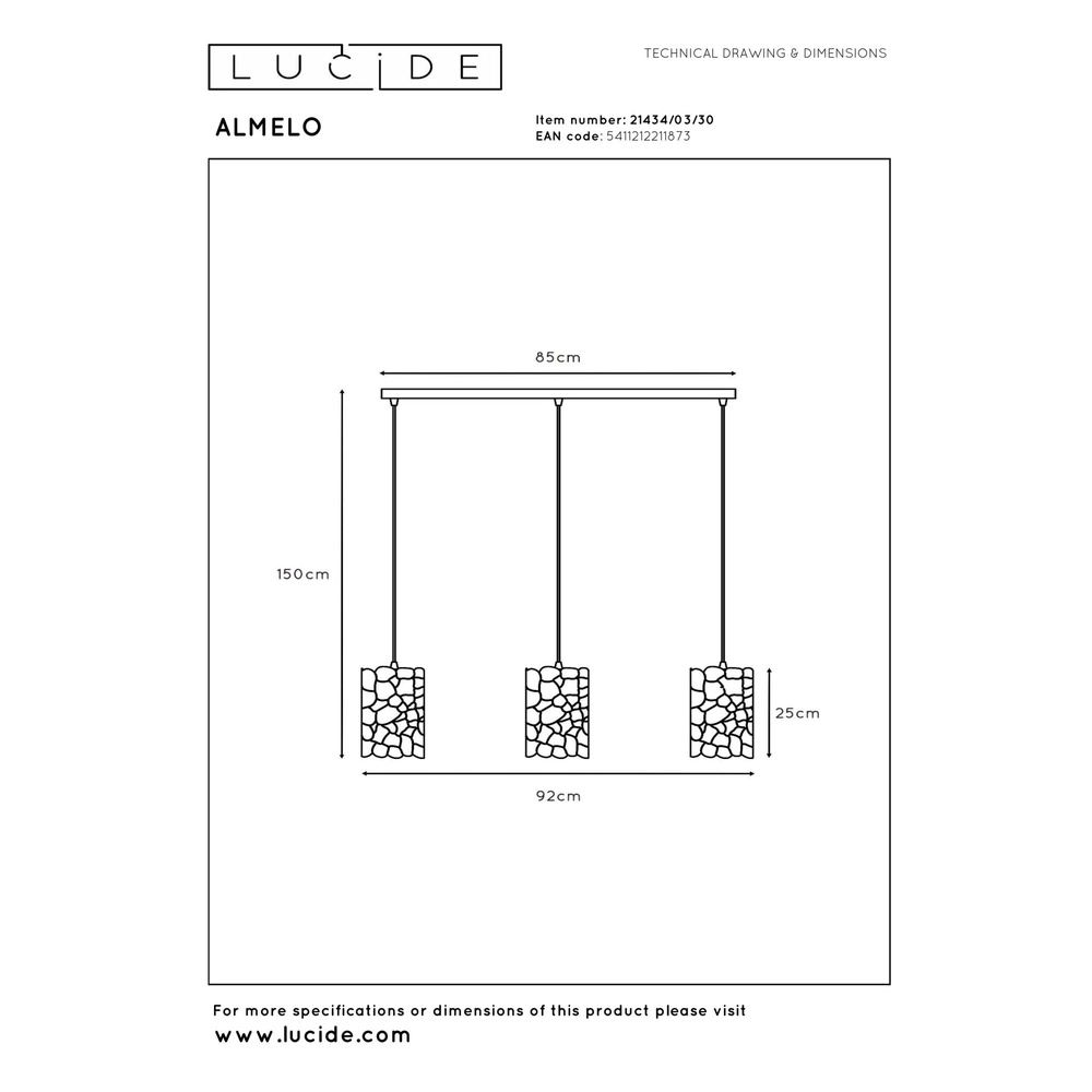 Lampe suspendue Almelo 3 couleurs noires claires avec or à l’intérieur Lucide 5411212211873