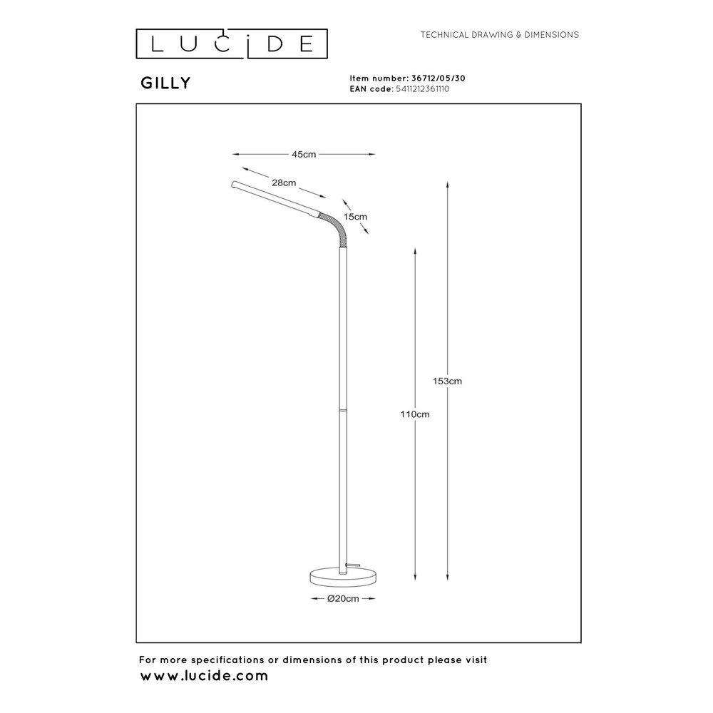 Lampe de lecture de conception Gilly Noir Lucide 5411212361110