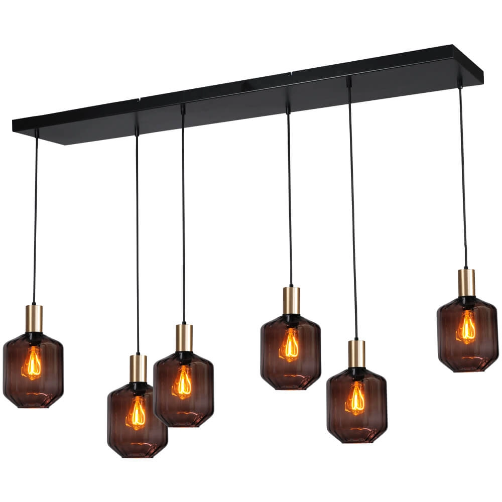 Lampe suspendue 6 lumières - dorée - Porto avec verres rouges Jagger Lampe suspendue 6 lumières - dorée - Porto avec verres rouges Jagger