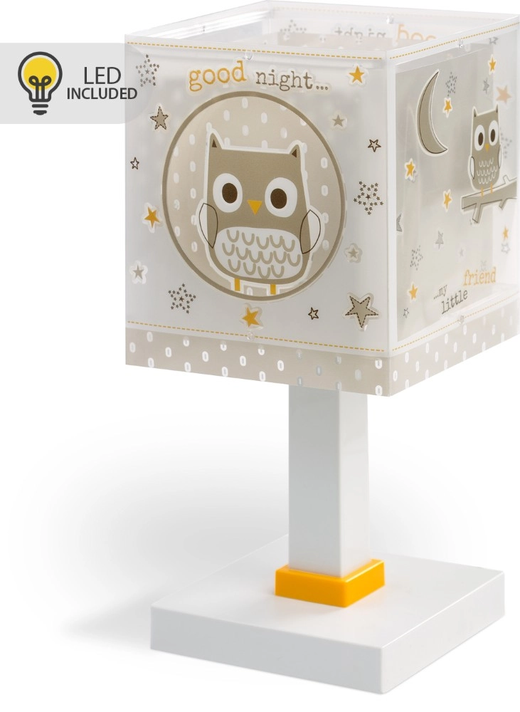 Lampe de table pour chambre d’enfant Goodnight Hibou blanc avec gris Lampe de table pour chambre d’enfant Goodnight Hibou blanc avec gris