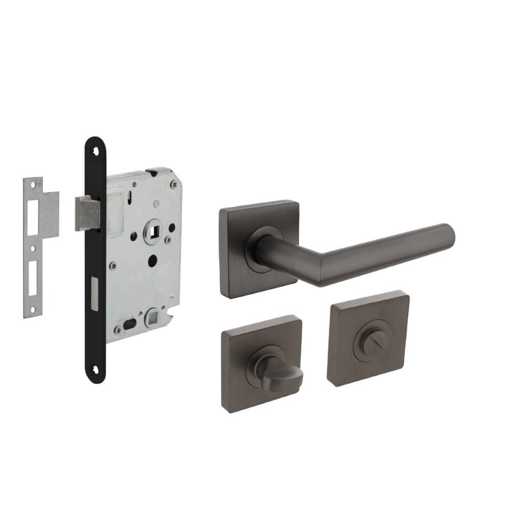 Jeu complet de poignées de porte Bastian WC carré anthracite Jeu complet de poignées de porte Bastian WC carré anthracite