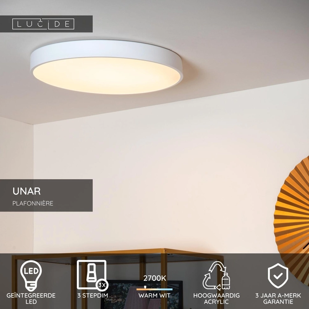 Éclairage de plafond Unar Ø 49,5cm - 2700K - blanc Lucide 5411212792044