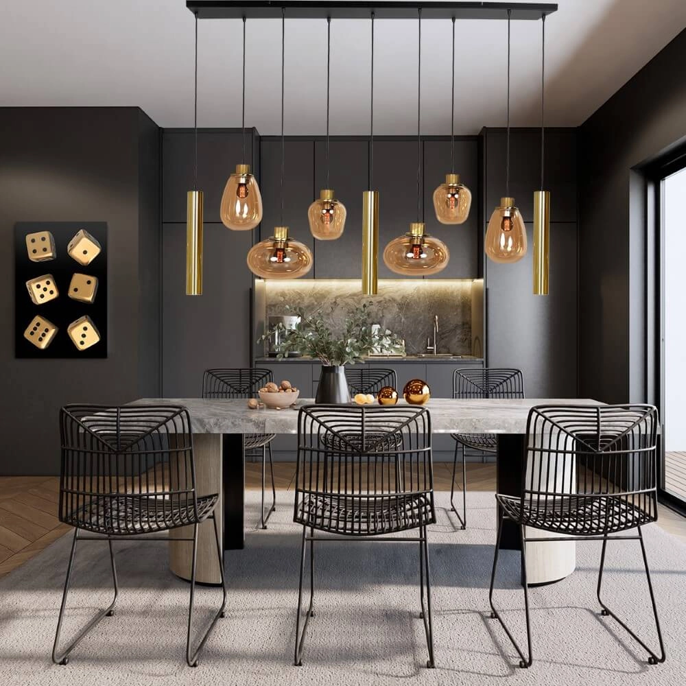 Lampe suspendue pour table à manger Reflexion or avec verre ambré Steinhauer 8712746172966