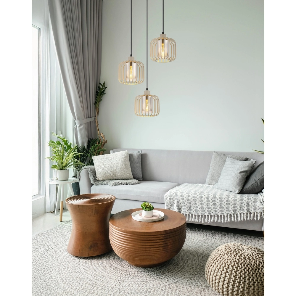 Suspension 3 lumières Alfred rond sable brun Globo 9007371531615