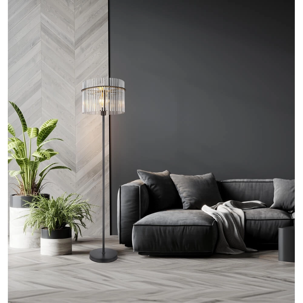 Lampadaire noir Gorley avec verre fumé Ø 38cm Globo 9007371451180