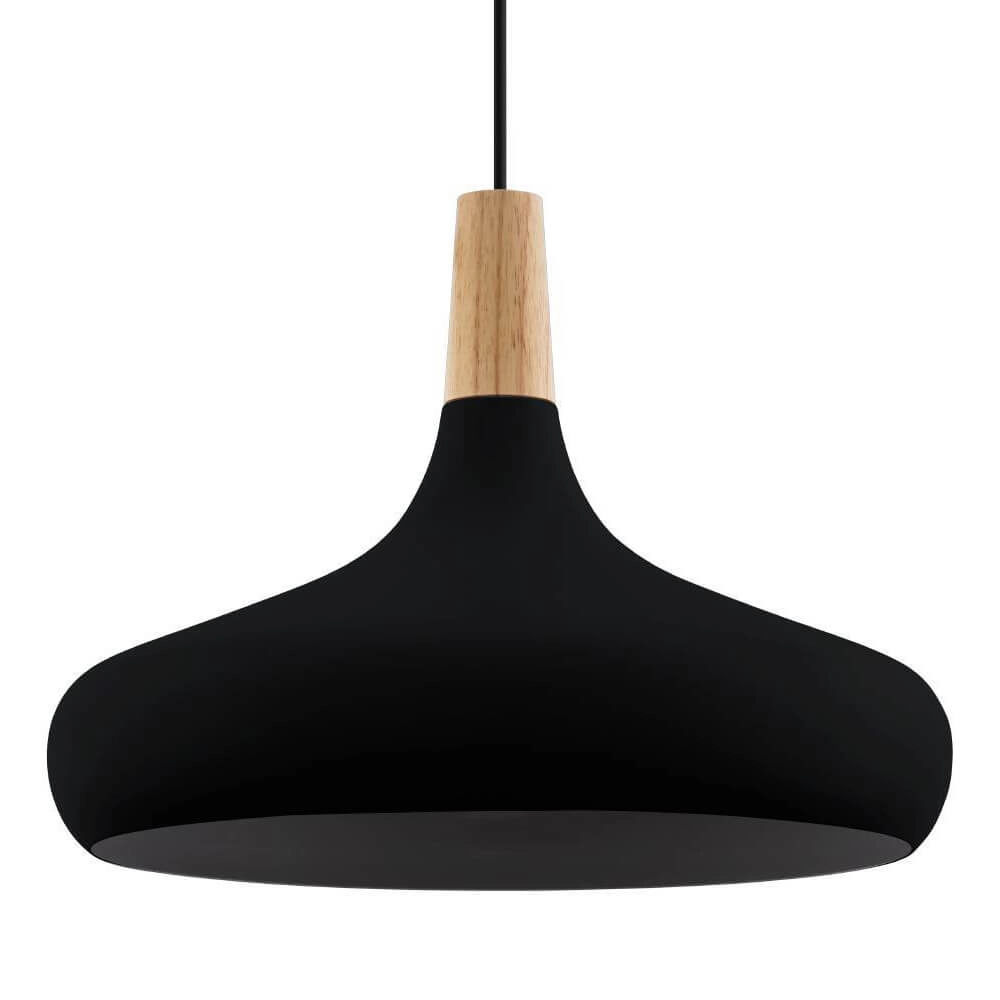 Lampe suspendue noire Sabinar Ø 40cm avec bois