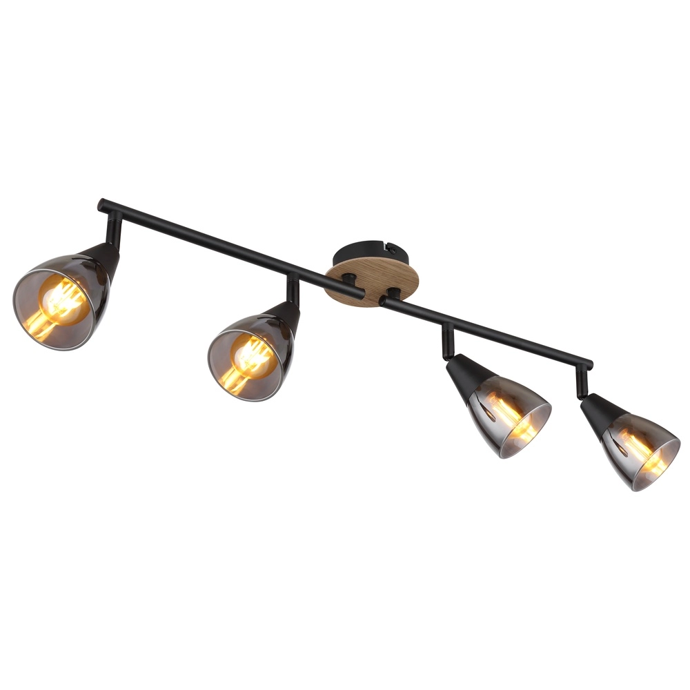 Lampe de plafond à 4 lumières Mubby noir avec un aspect bois