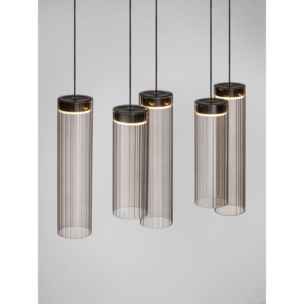 Lampe pendante de conception Brielle Anthracite avec verre moka 8-lights Lyora 5212017495433
