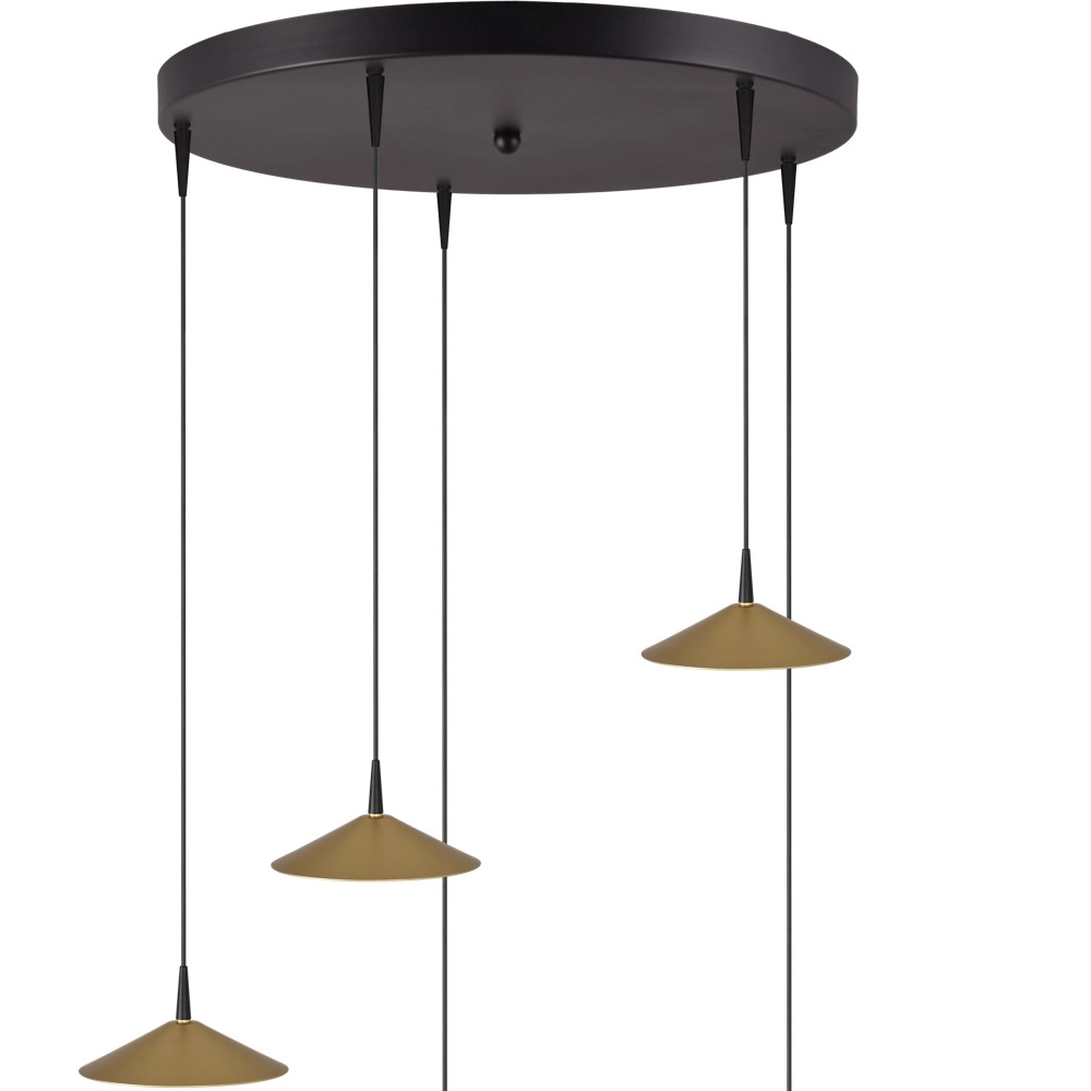 Lampe suspendue à 5 lumières Ceppo noir avec or Ø rond 18cm Masterlight 8718121358673