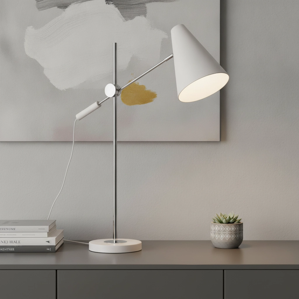 Lampe de bureau élégante Obscur blanc avec chrome
