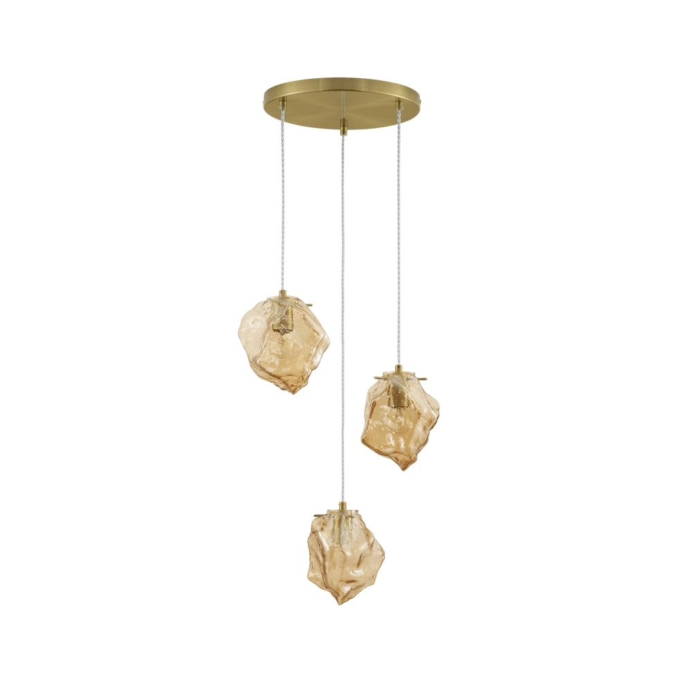 Suspension Odelle Or 3 lumières avec verre ambré Lyora 5212017434395