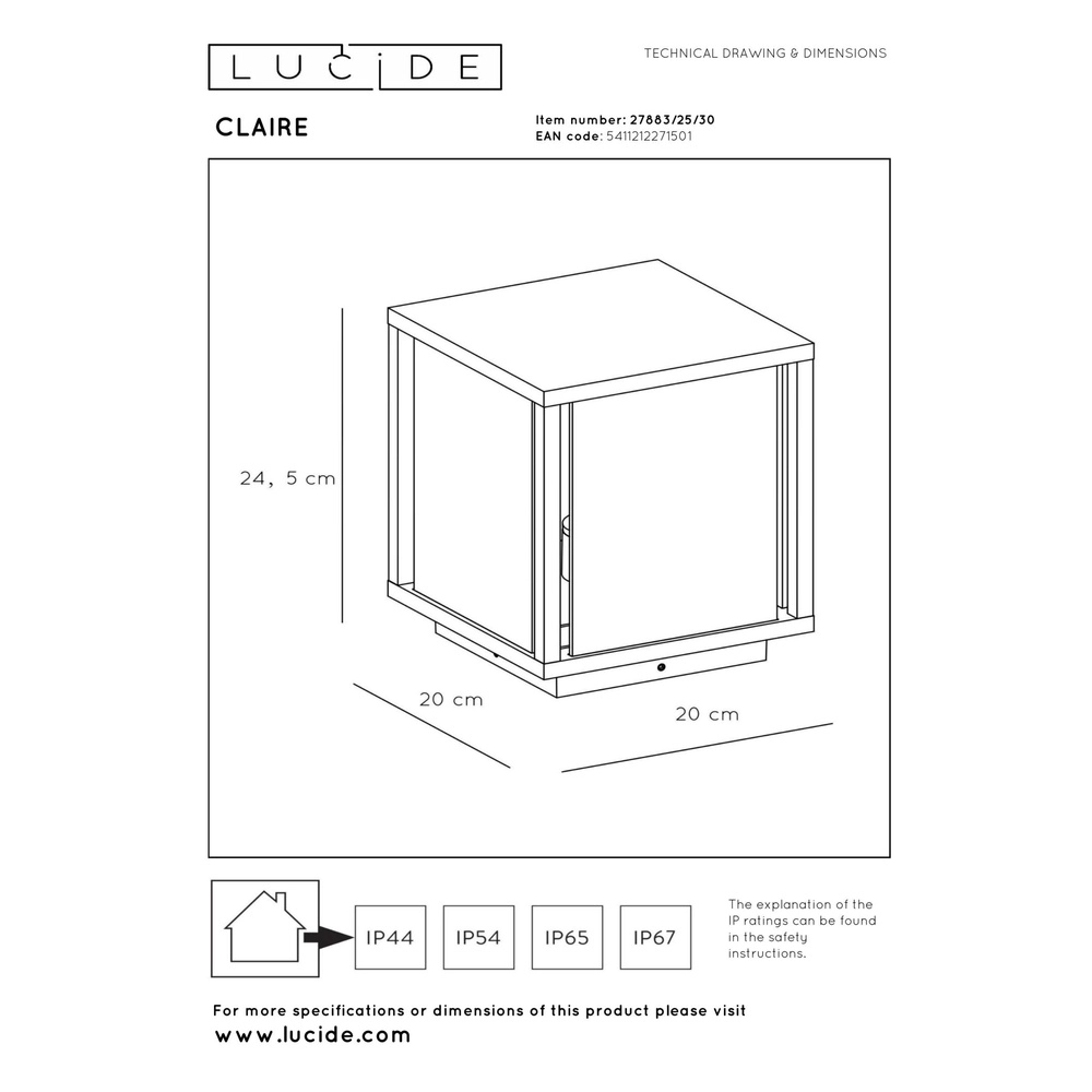Lampe à piédestal Claire Pour les fondations anthracite Lucide 5411212271501