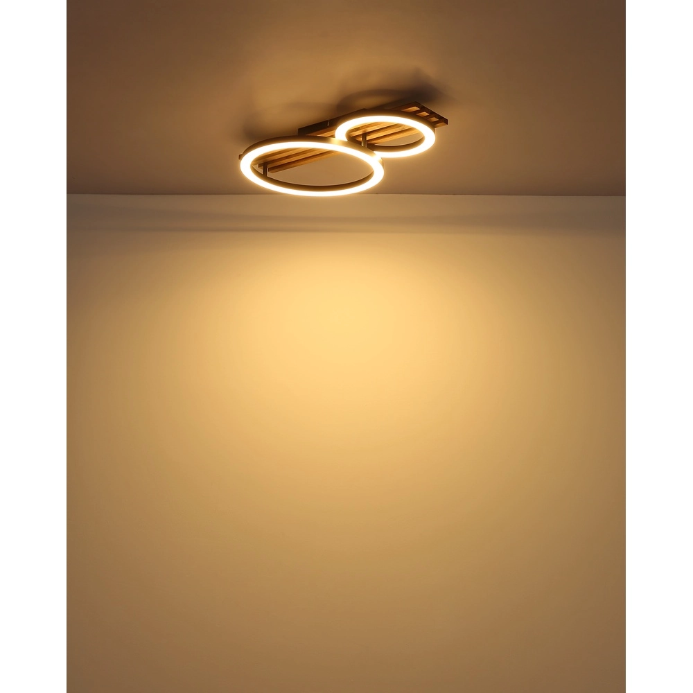 Lampe de plafond Tisha 2 anneaux noirs avec du bois Globo 9007371525577
