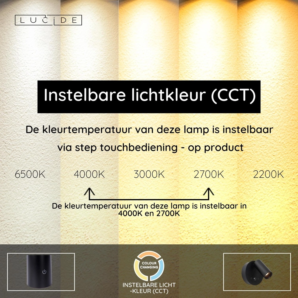Lampe murale rechargeable avec capteur Toni Noir magnétique Lucide 5411212290571