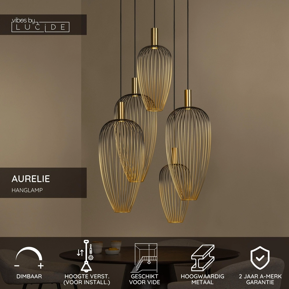 Lampe à fil à 5 lumières Aurelie Or Lucide Vibes 5411212212306