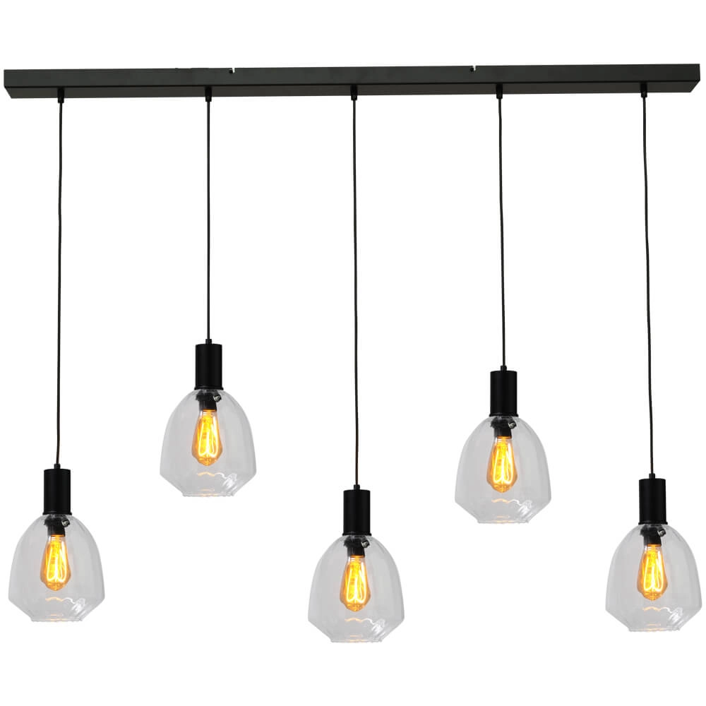 Lampe suspendue 5 lumières - noire - Porto avec verres transparents Nicolette Lampe suspendue 5 lumières - noire - Porto avec verres transparents Nicolette