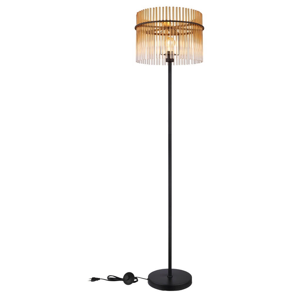 Lampadaire noir Gorley avec verre ambré Ø 38cm Globo 9007371462995