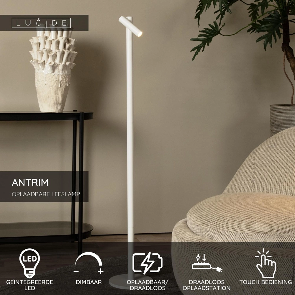 Lampe de lecture rechargeable Antrim IP54 blanc Lucide 5411212272263