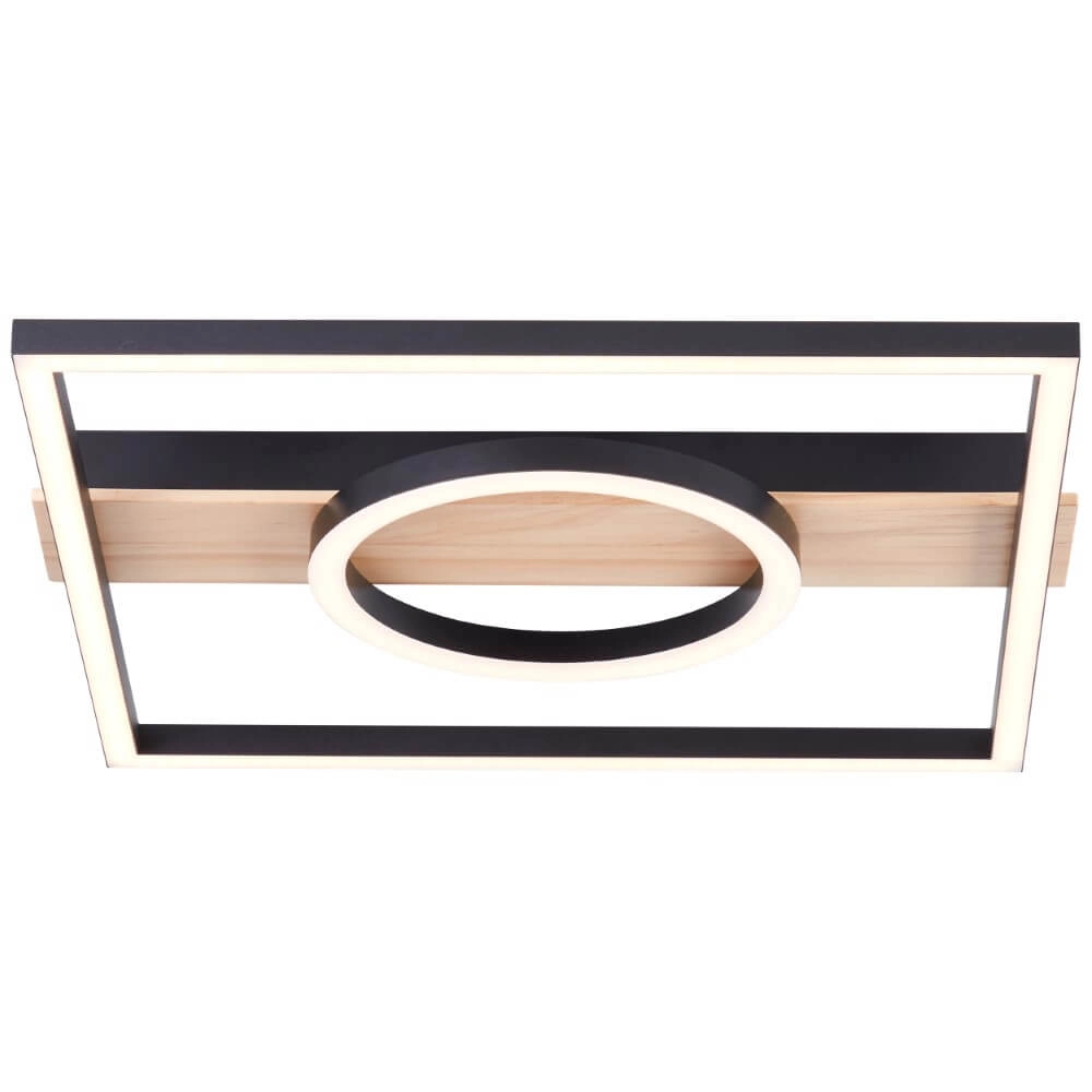 Plafonnier Maureen 40 x 40cm noir avec bois Plafonnier Maureen 40 x 40cm noir avec bois
