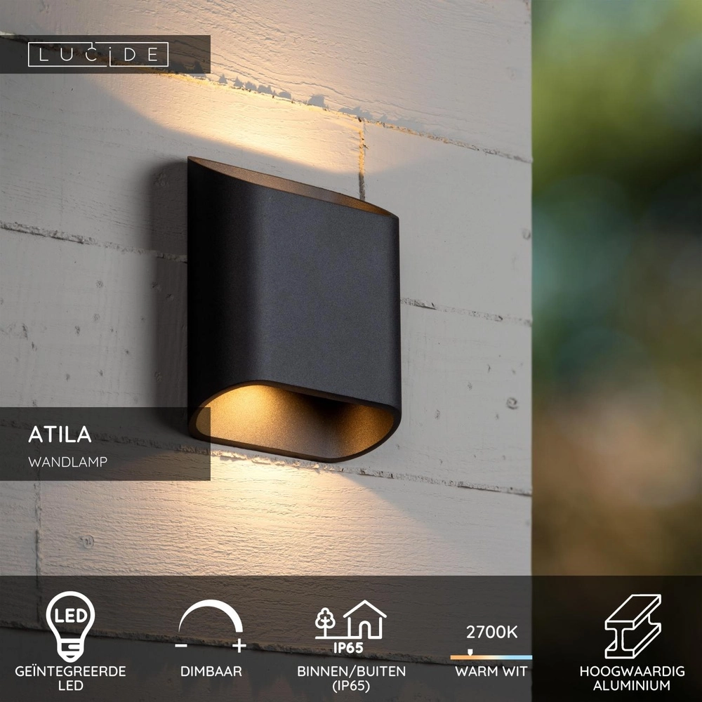 Lampe murale de conception Atila haut et bas noir IP65 Lucide 5411212680105