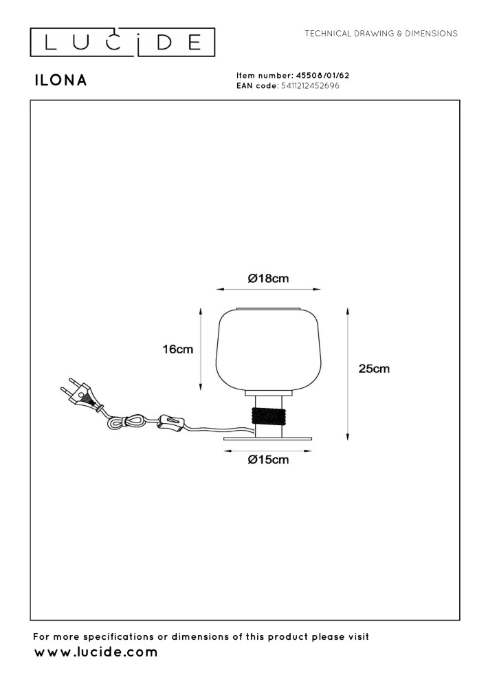 Lampe de table Ilona noir avec verre ambré Lucide 5411212452696