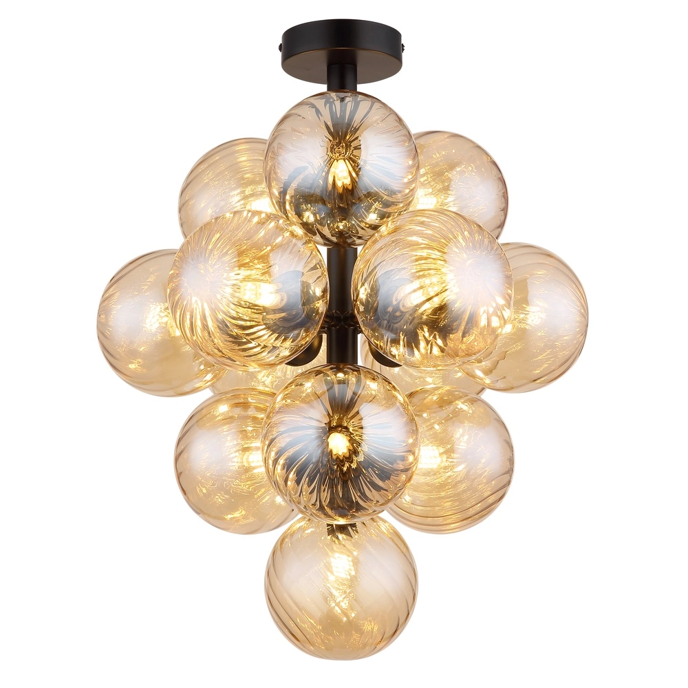 Lampe de plafond noire Conor avec verre ambré