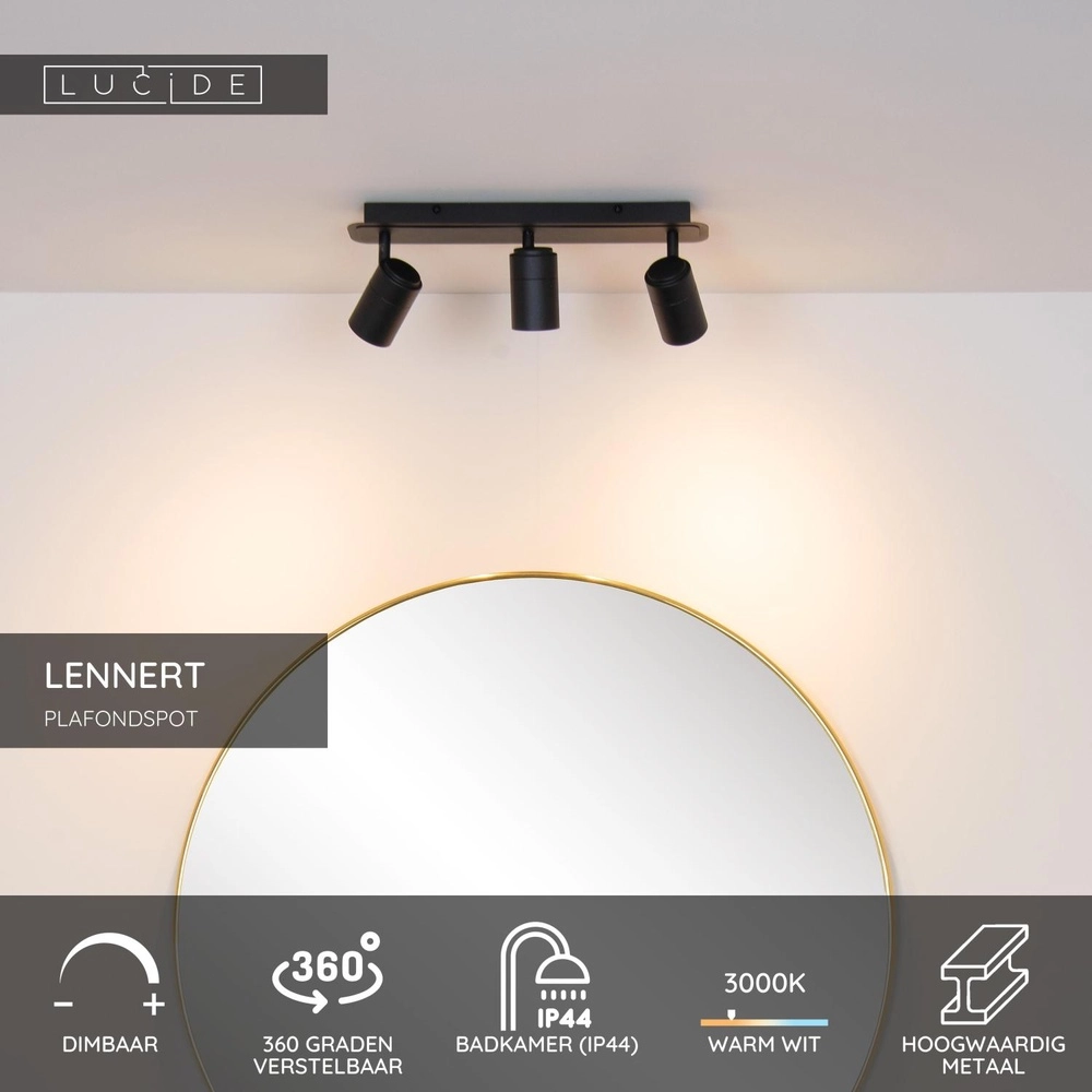 Projecteur de plafond Lennert Noir à 3 lumières Lucide 5411212262691