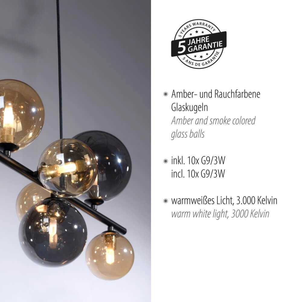 Lampe suspendue noire Popsicle design à 10 lumières Paul Neuhaus 4012248375495