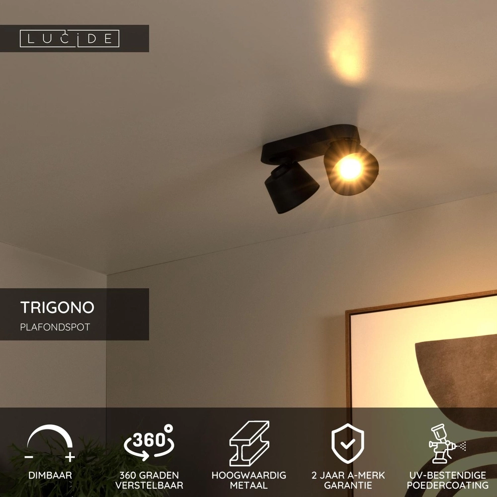 Projecteur de plafond Trigono Double Noir Lucide 5411212093134