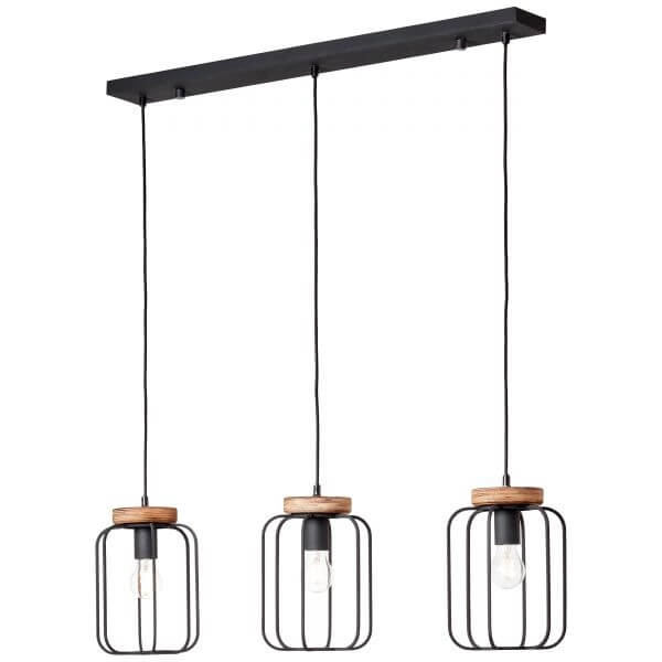 Lampe suspendue Tosh Beam 3 lumières noir avec bois marron Brilliant 4004353395352