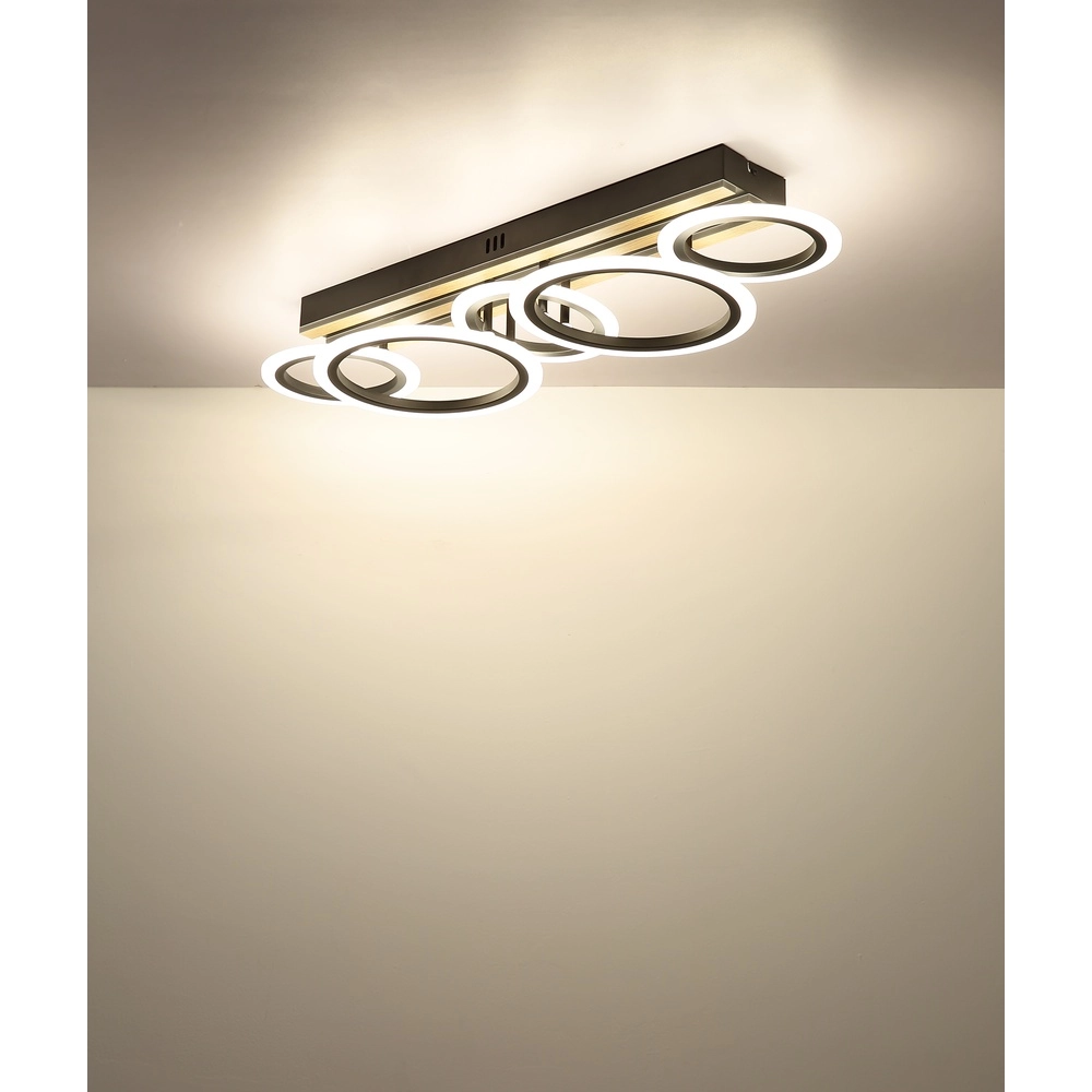 Lampe de plafond Blevins Noir avec 5 anneaux en bois Globo 9007371578160