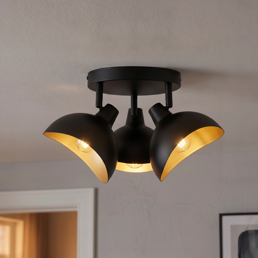 Plafonnier Geti S noir avec intérieur doré