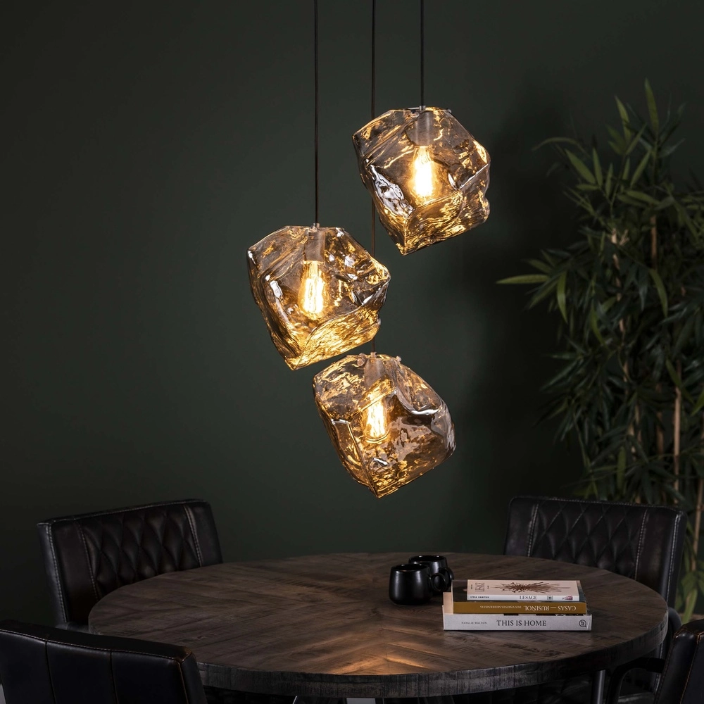 Lampe pendante moderne Rock 3 lumières - verre chromé
