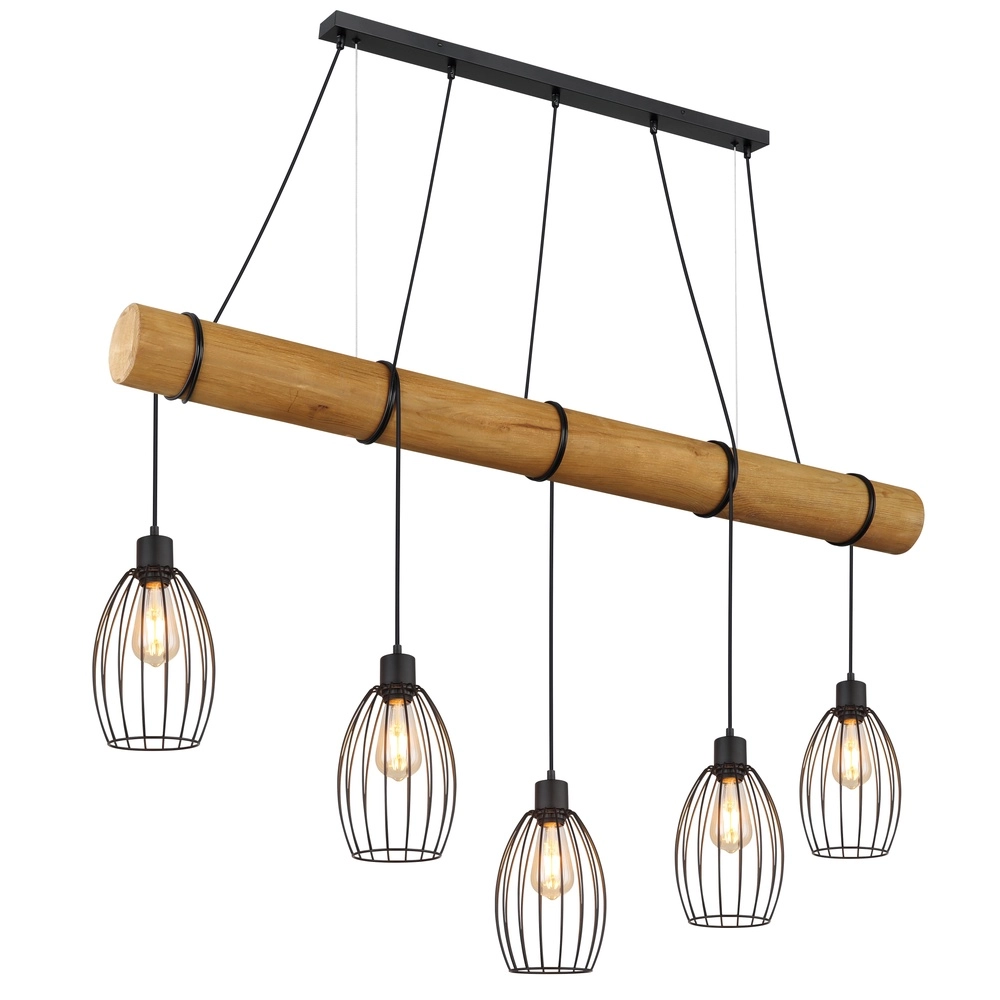 Lampe pendante de campagne Berti Bois à 5 clairs avec noir