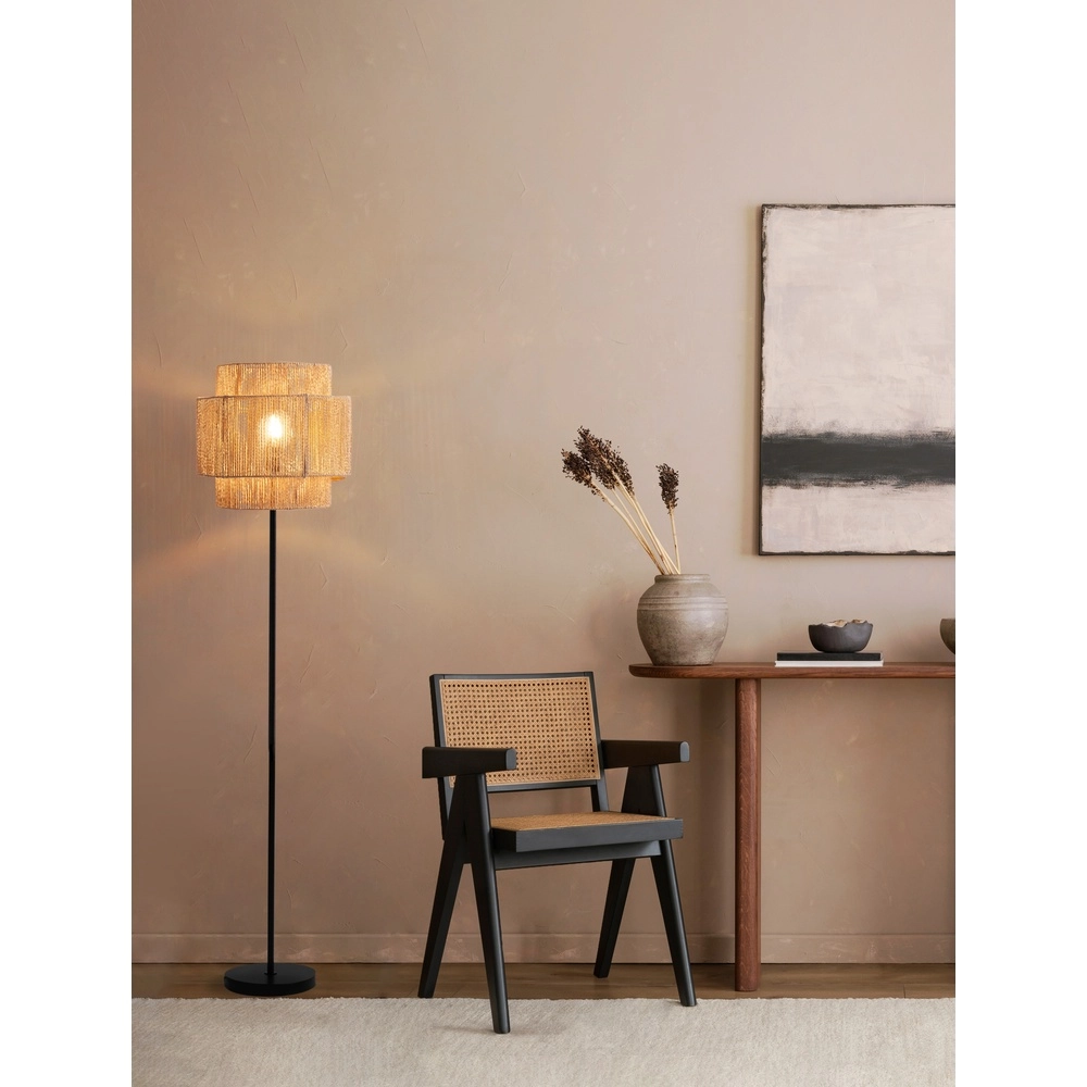 Lampadaire Lito noir et rotin