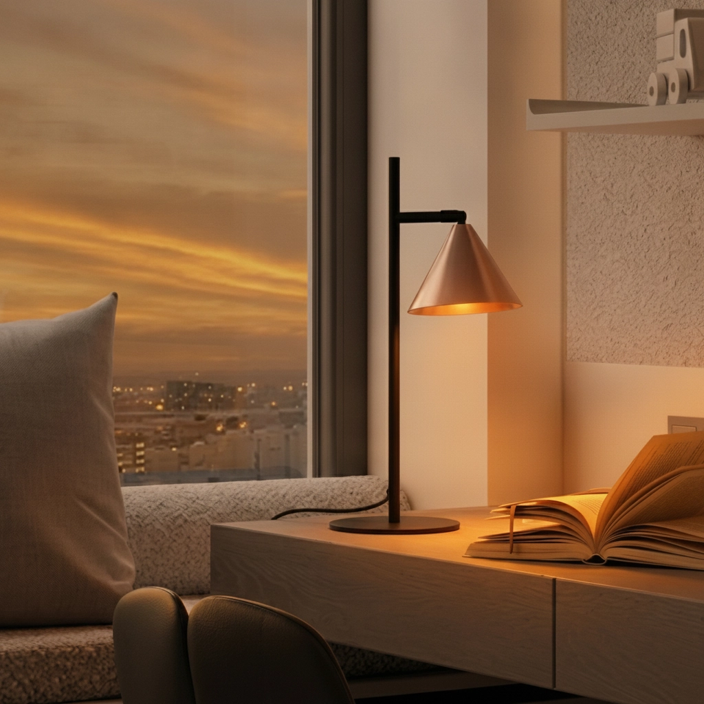 Lampe de table Conico noir avec brun café