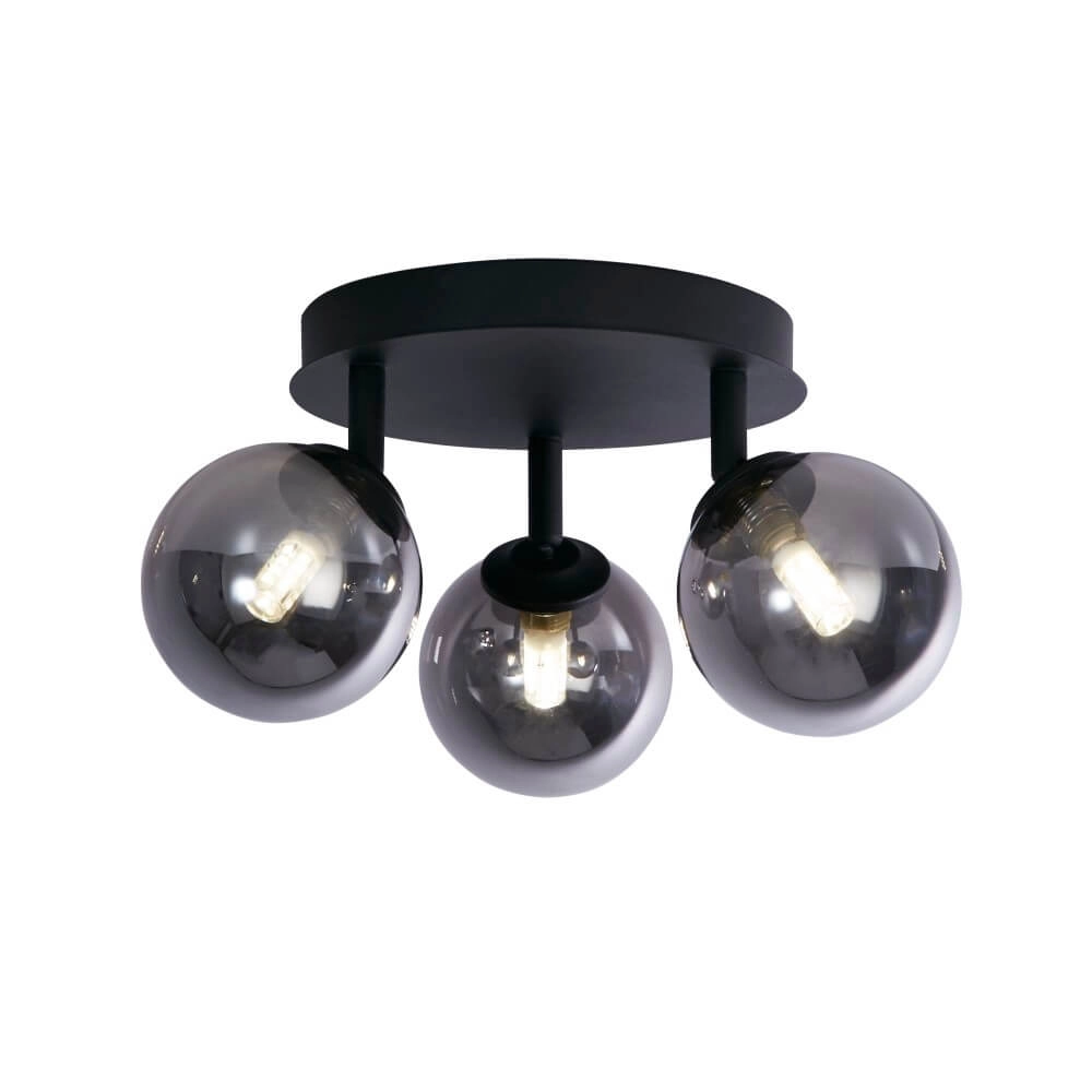 Plafonnier 3 lumières Crosby noir avec verre fumé Searchlight 5053423242002