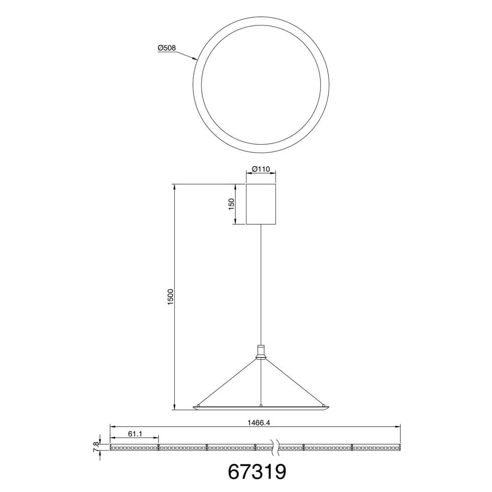 Suspension noire Suna Ø 50,8 cm Globo 9007371456383