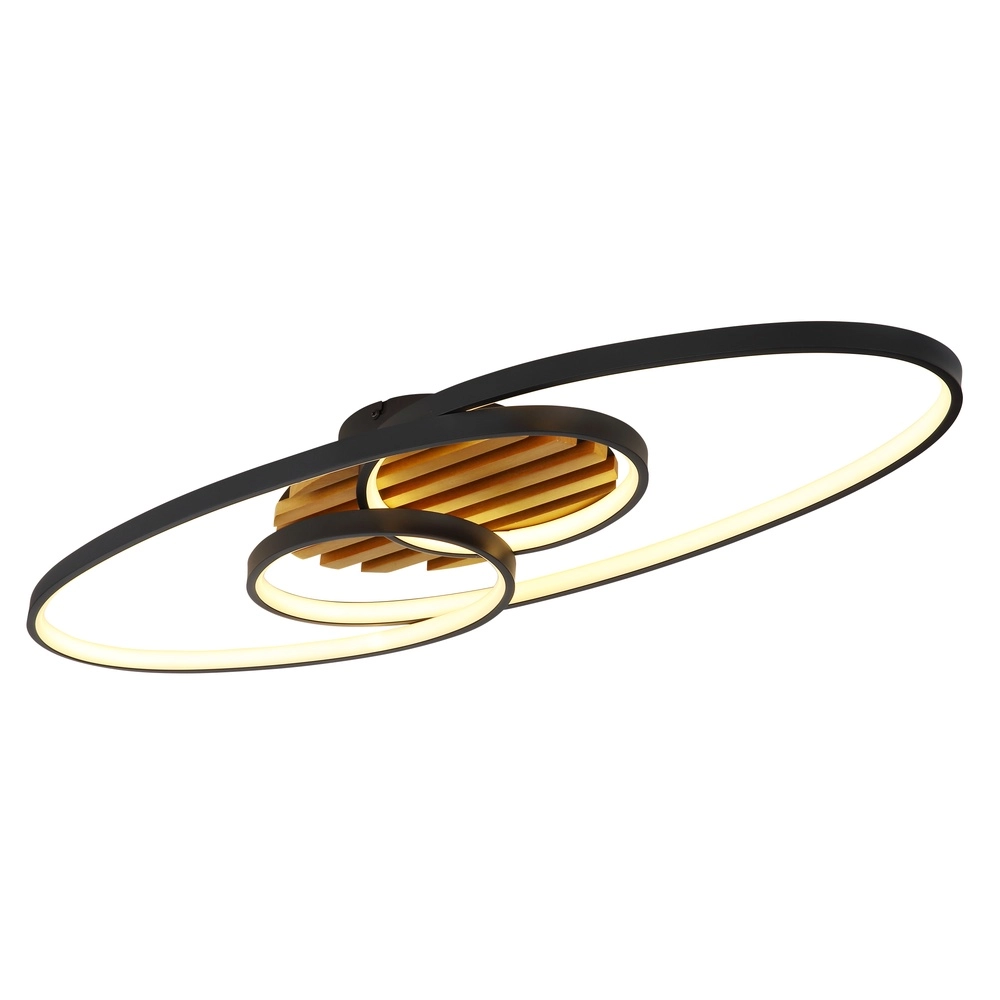 Lampe ovale de plafond Tisha I noir avec bois
