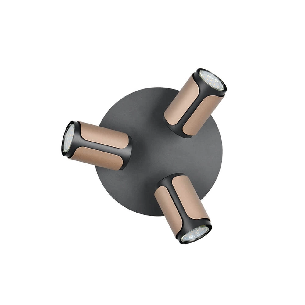 Spot apparent à 3 lumières Gillan noir avec marron Trio 4017807640441