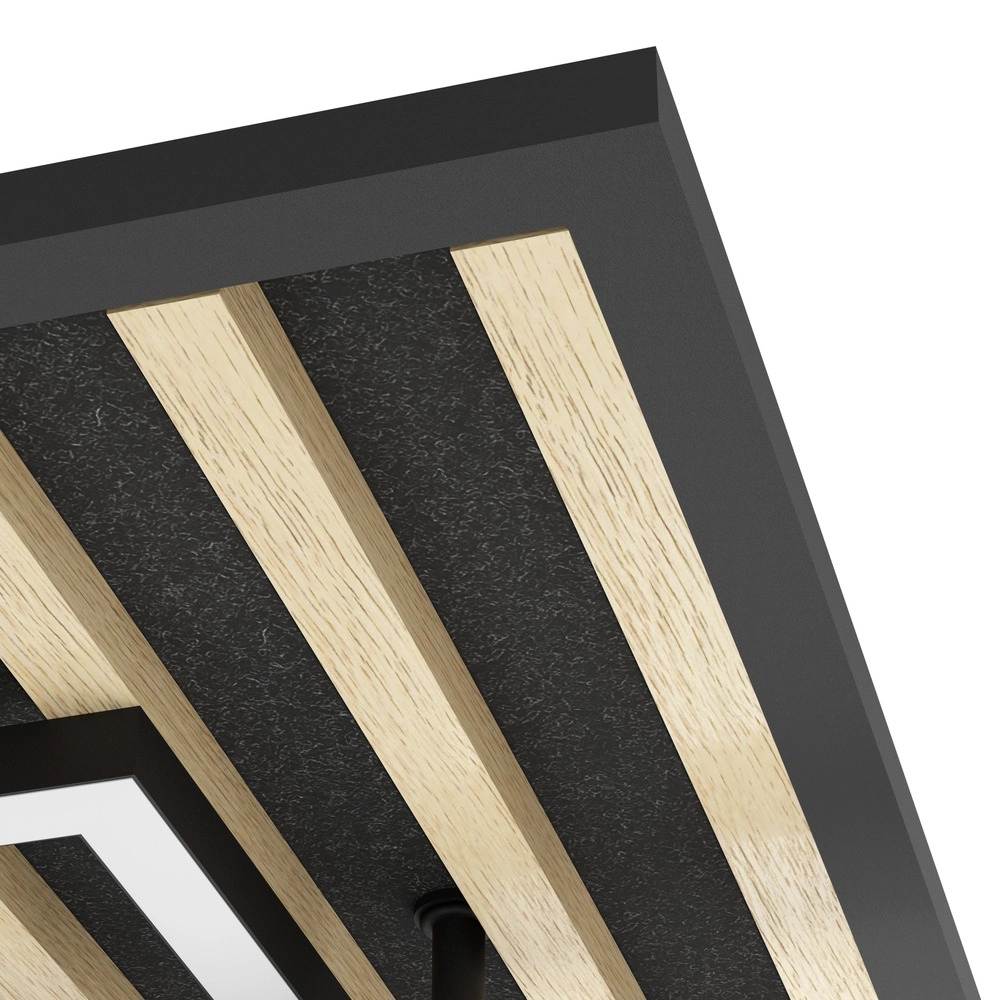 Lampe de plafond moderne Cembrano Carré noir avec bois Eglo 9008606388127