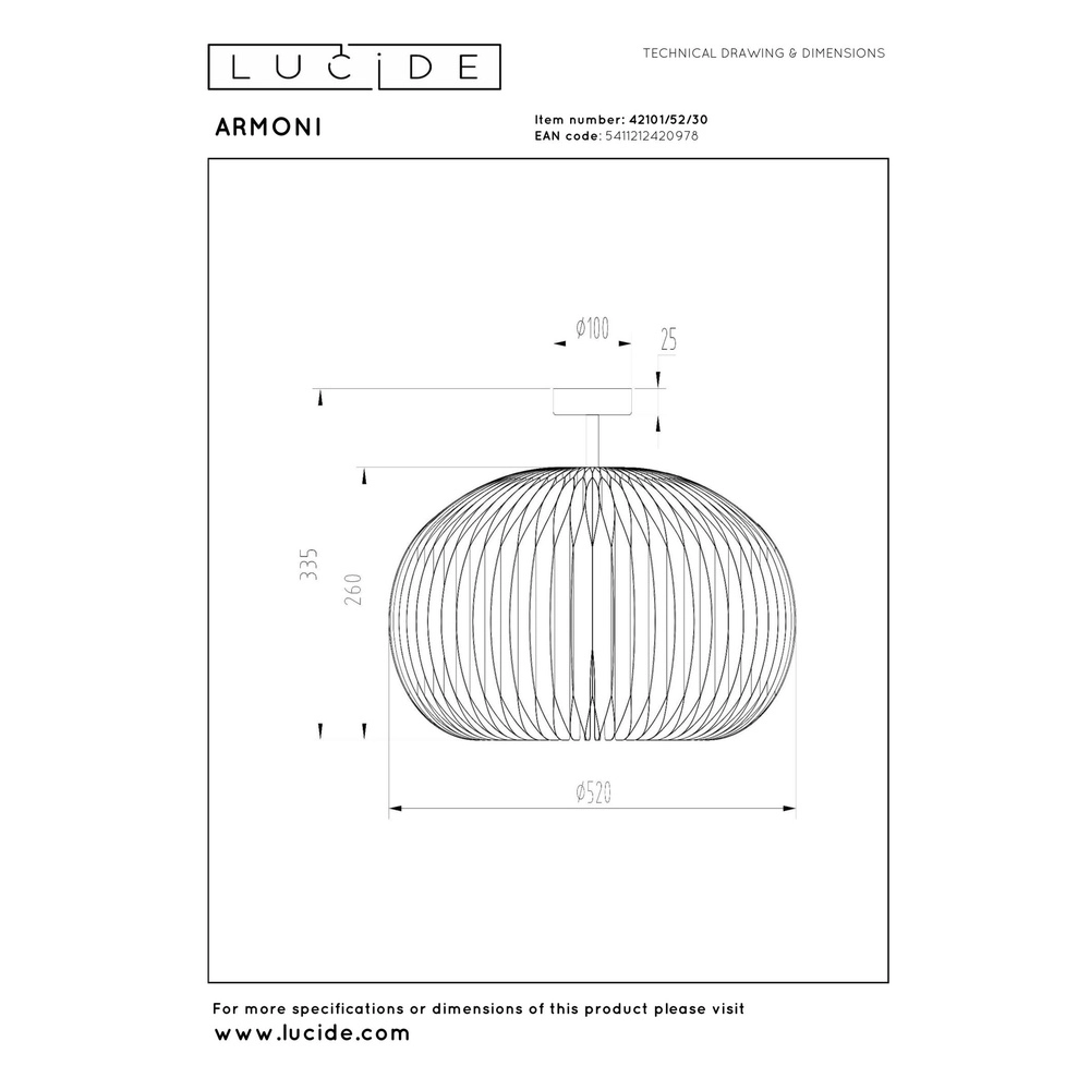 Éclairage de plafond Armoni Ø 52cm noir Lucide 5411212420978