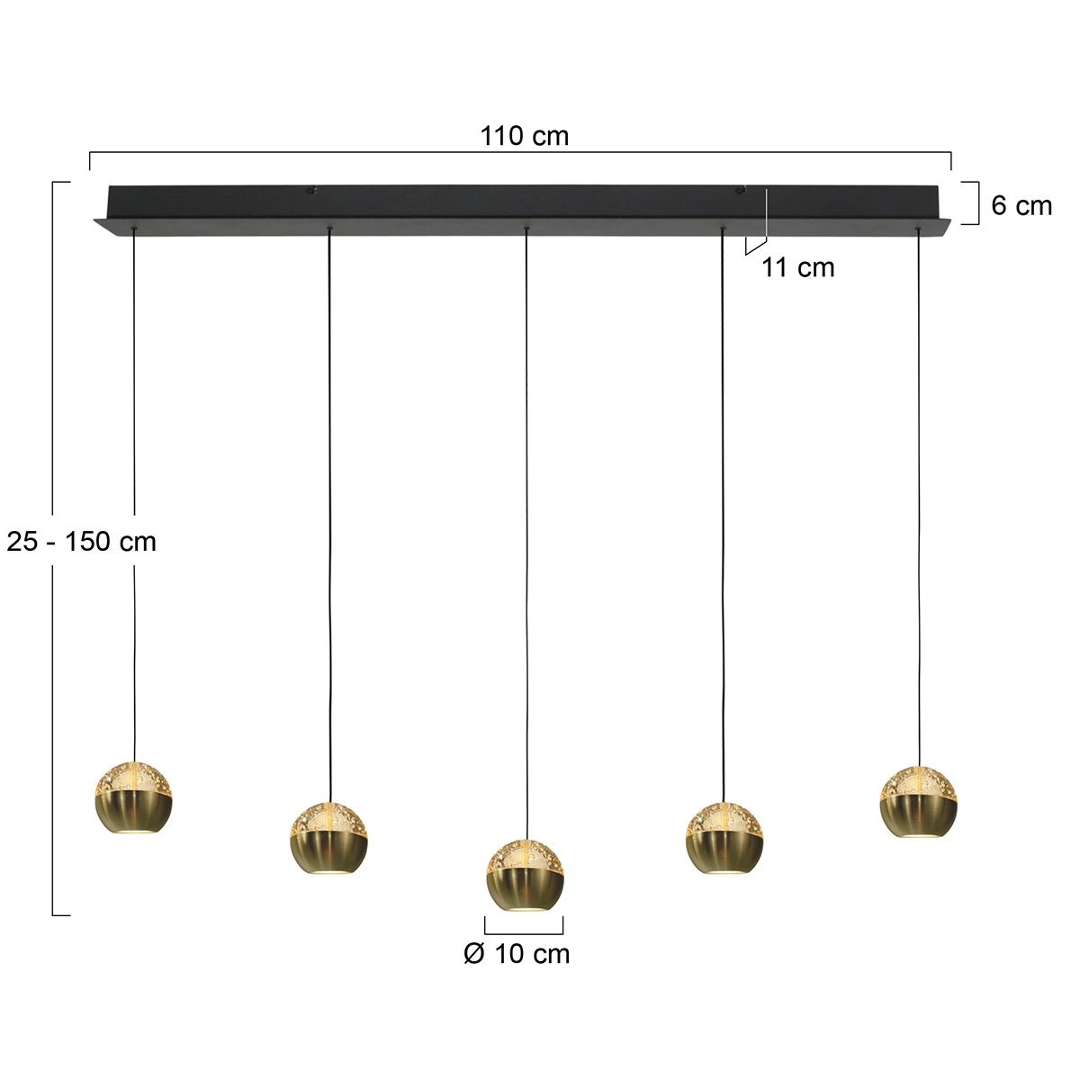 Lampe pendante de table à manger à 5 lumières Belluno LED - laiton or avec verre Steinhauer 8712746183894