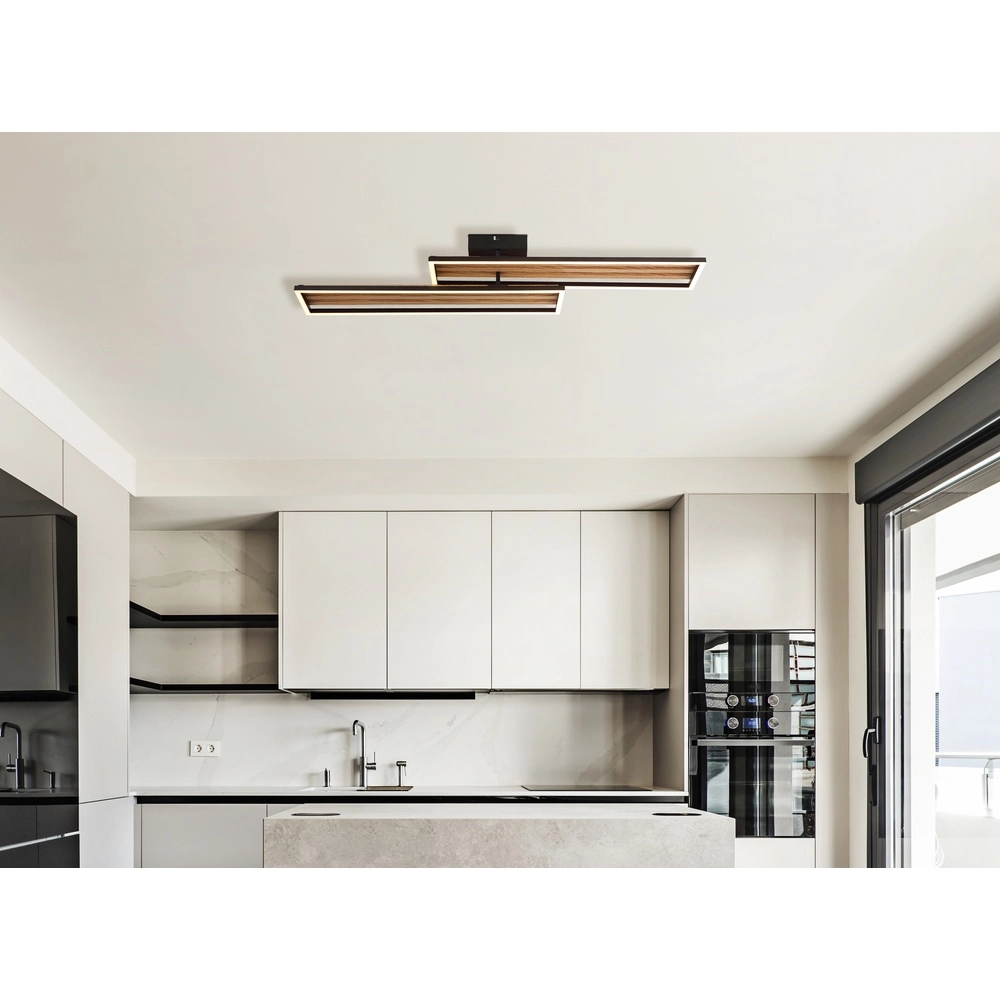 Lampe de plafond moderne Dakari I noir avec bois 90 cm Globo 9007371528783