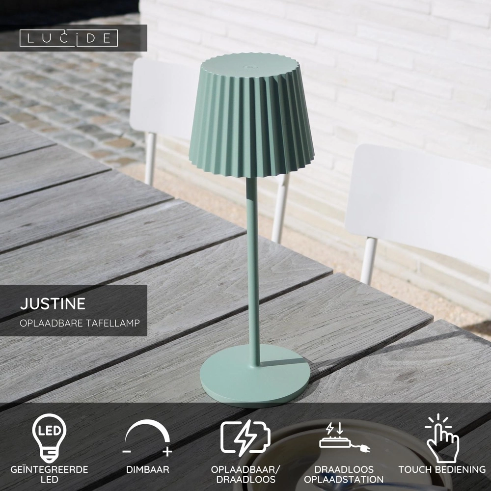 Lampe de table rechargeable Justine Vert avec station de recharge Lucide 5411212272225