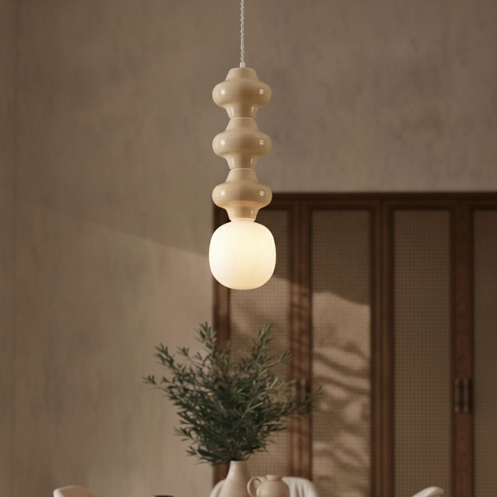 Suspension Clio L céramique jaune avec verre blanc