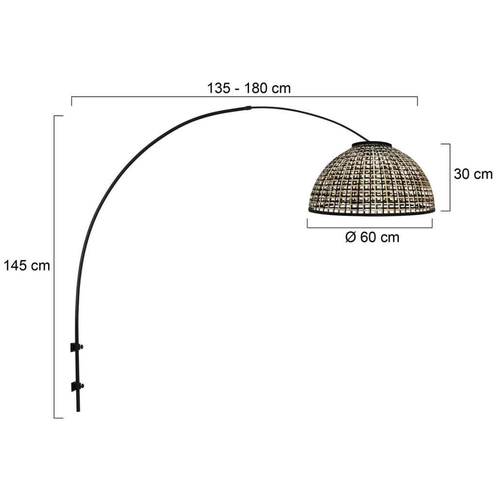 Lampe murale noire Nox Light avec une teinte en bambou Ø60 cm Steinhauer 8712746182019
