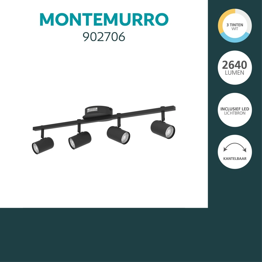 Emplacement monté en surface Montemurro Noir à 4 lumières Eglo 9008606392223